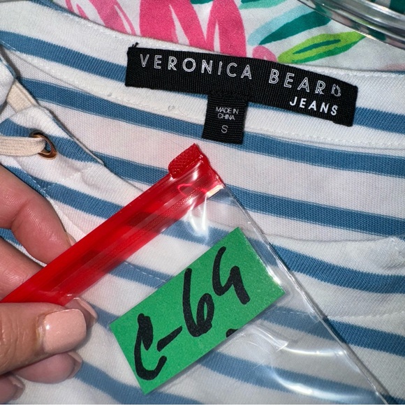 Veronica Beard Eli Baseball Blue/White Striped Tee Puff Long Sleeve Top Size S - Picture 7 of 11